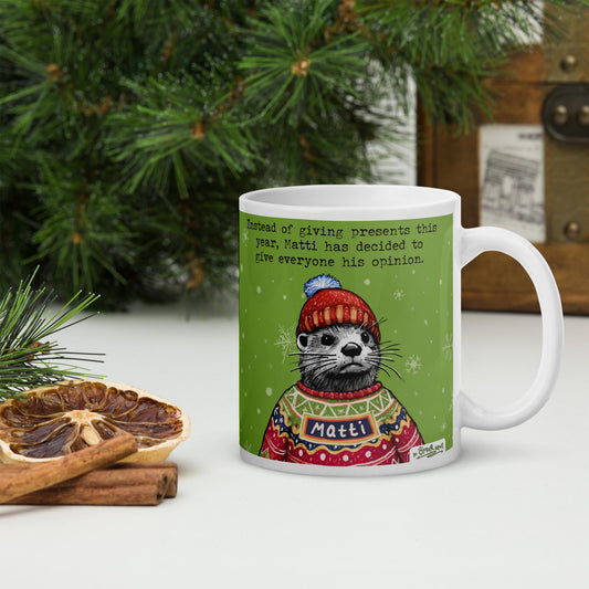 Custom Christmas Opinions Mug, example with the name Matti