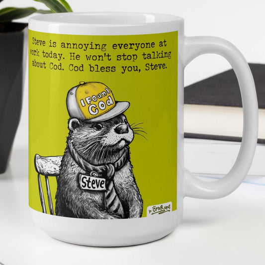 Finding Cod otter mug, 15 oz, with a plant and books