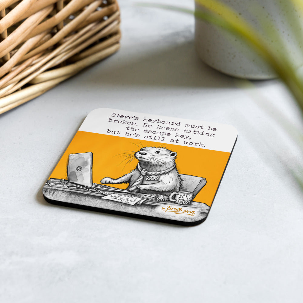 The Escape Key Steve otter coaster on a table