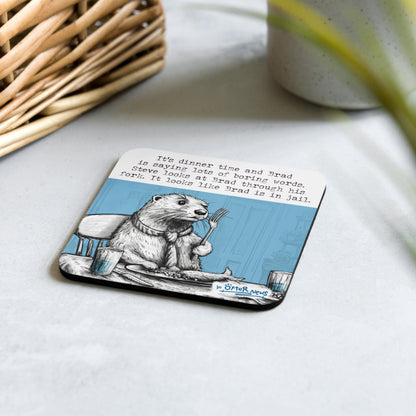 The Fork Steve otter coaster on a table