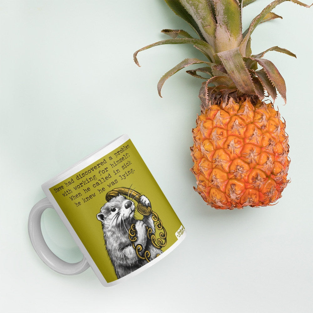 Working From Home mug next to a pineapple