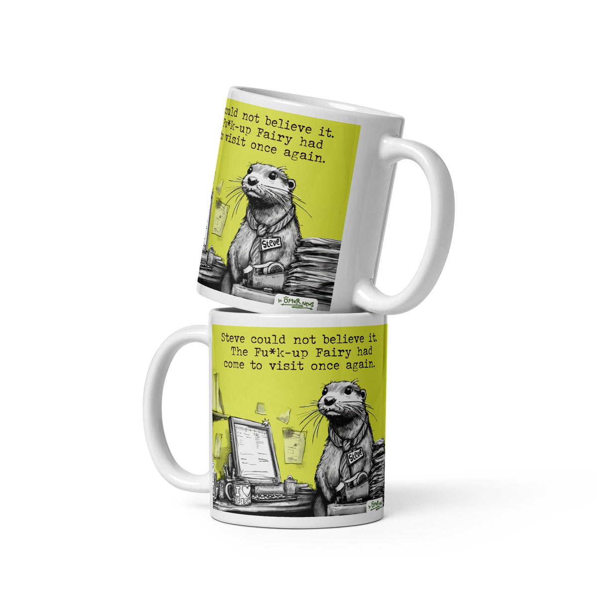 The Fu*k-Up Fairy mug in both sizes, stacked