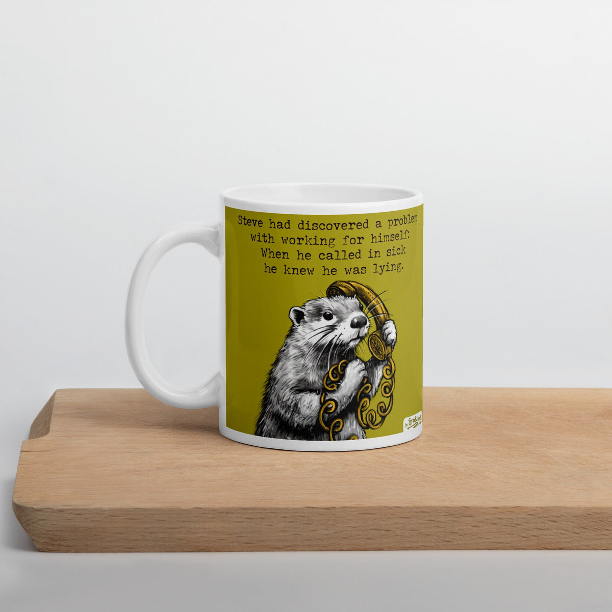 Working From Home mug on a wooden board