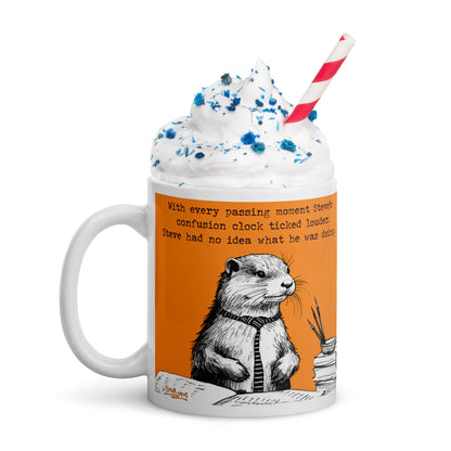 Confusion Clock mug topped with whipped cream and sprinkles