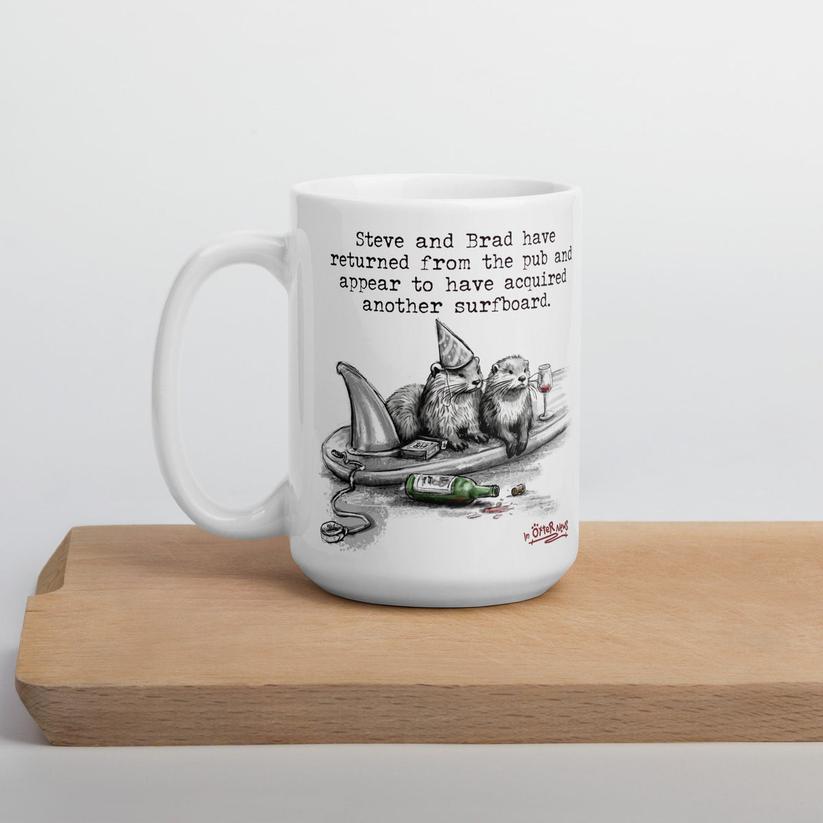 Return From The Pub mug on a wooden board