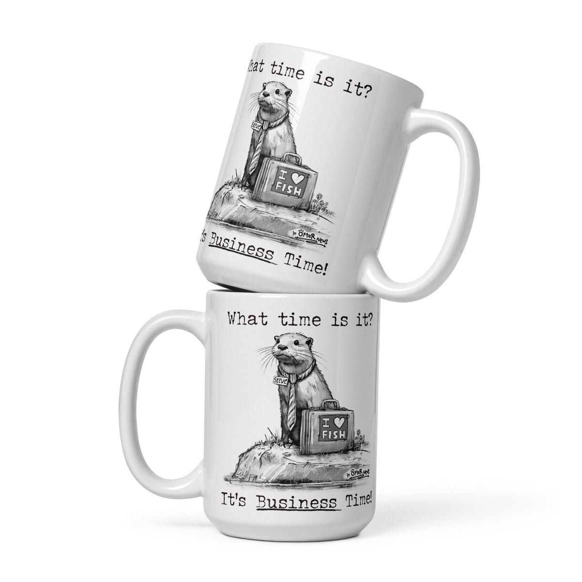 Business Time mug in both sizes, stacked