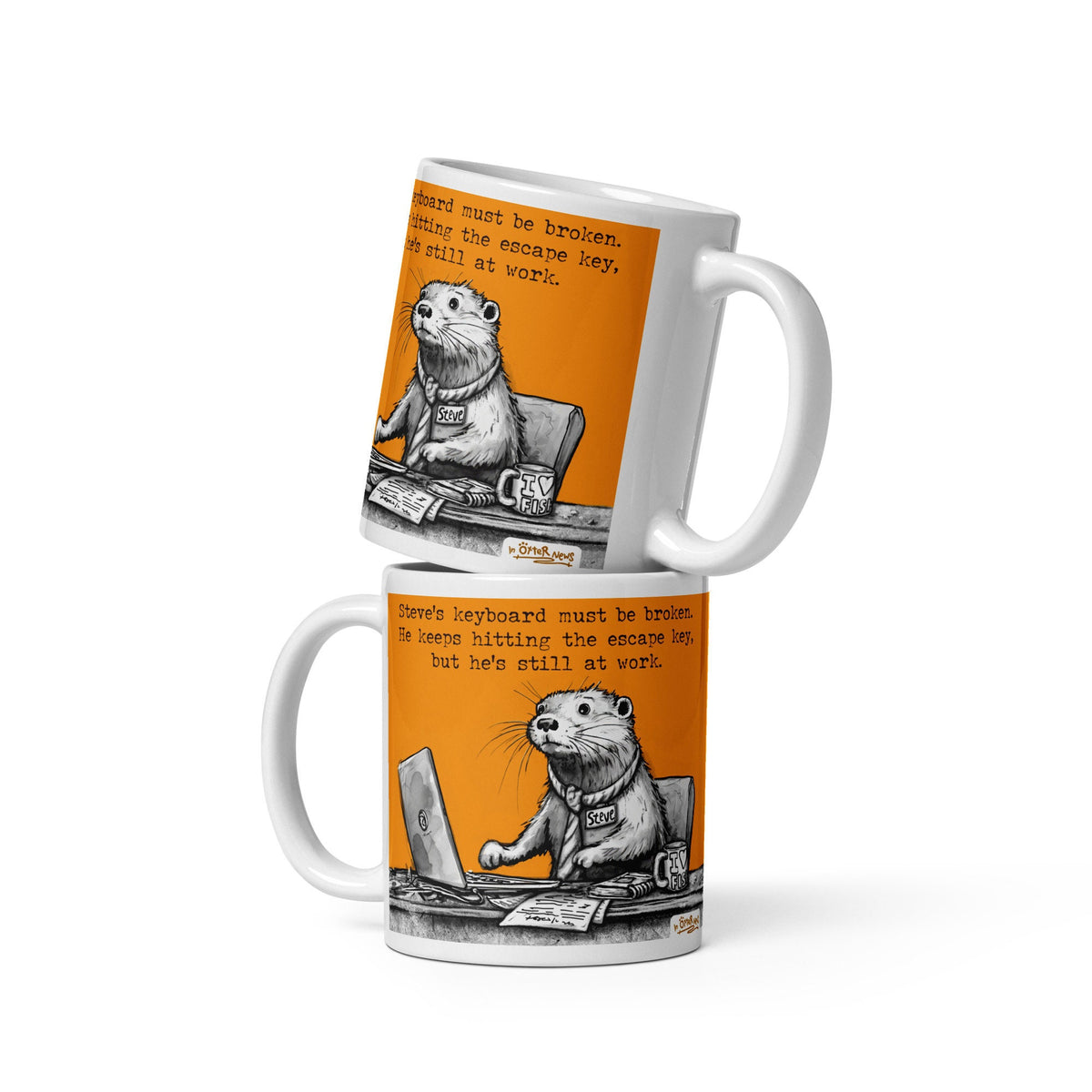 The Escape Key mug in both sizes, stacked