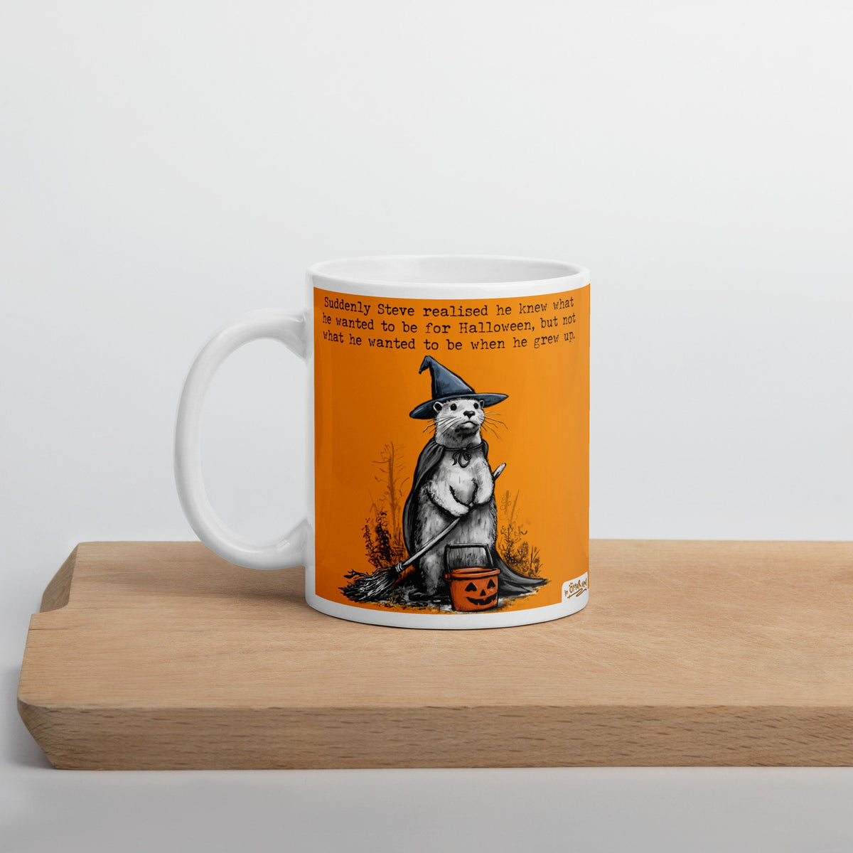 Halloween mug on a wooden board