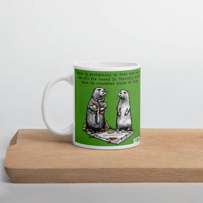 Monopoly mug on a wooden board