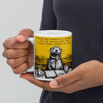 Holding the Doing Nothing otter mug