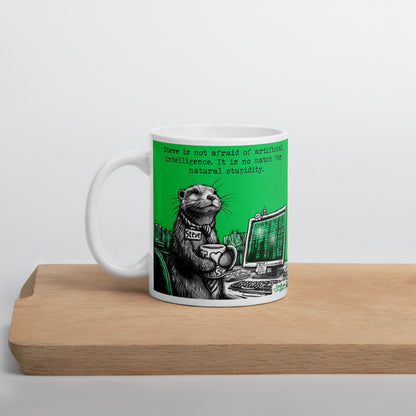 Artificial Intelligence mug, 11 oz, on a wooden board