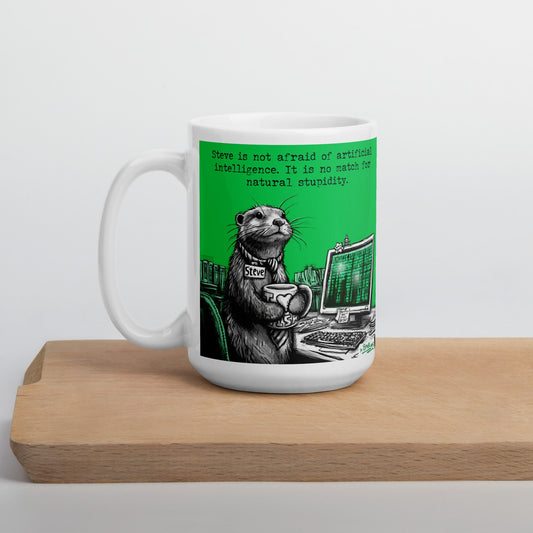 Artificial Intelligence otter mug, 15 oz, on a wooden board