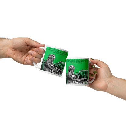 Two Artificial Intelligence mugs being passed between hands