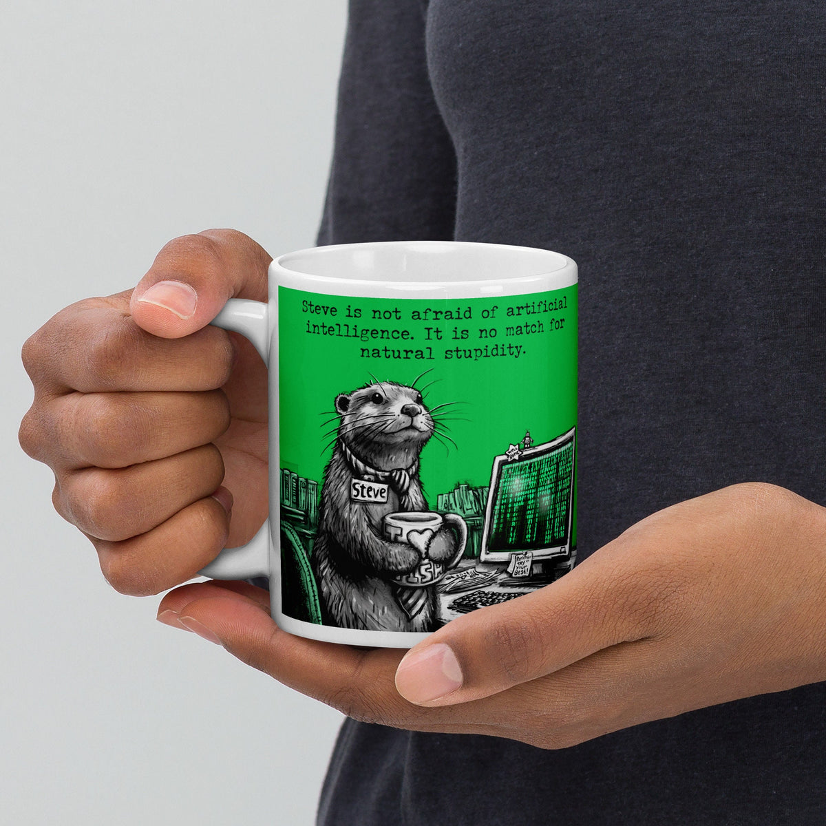 Holding the Artificial Intelligence otter mug