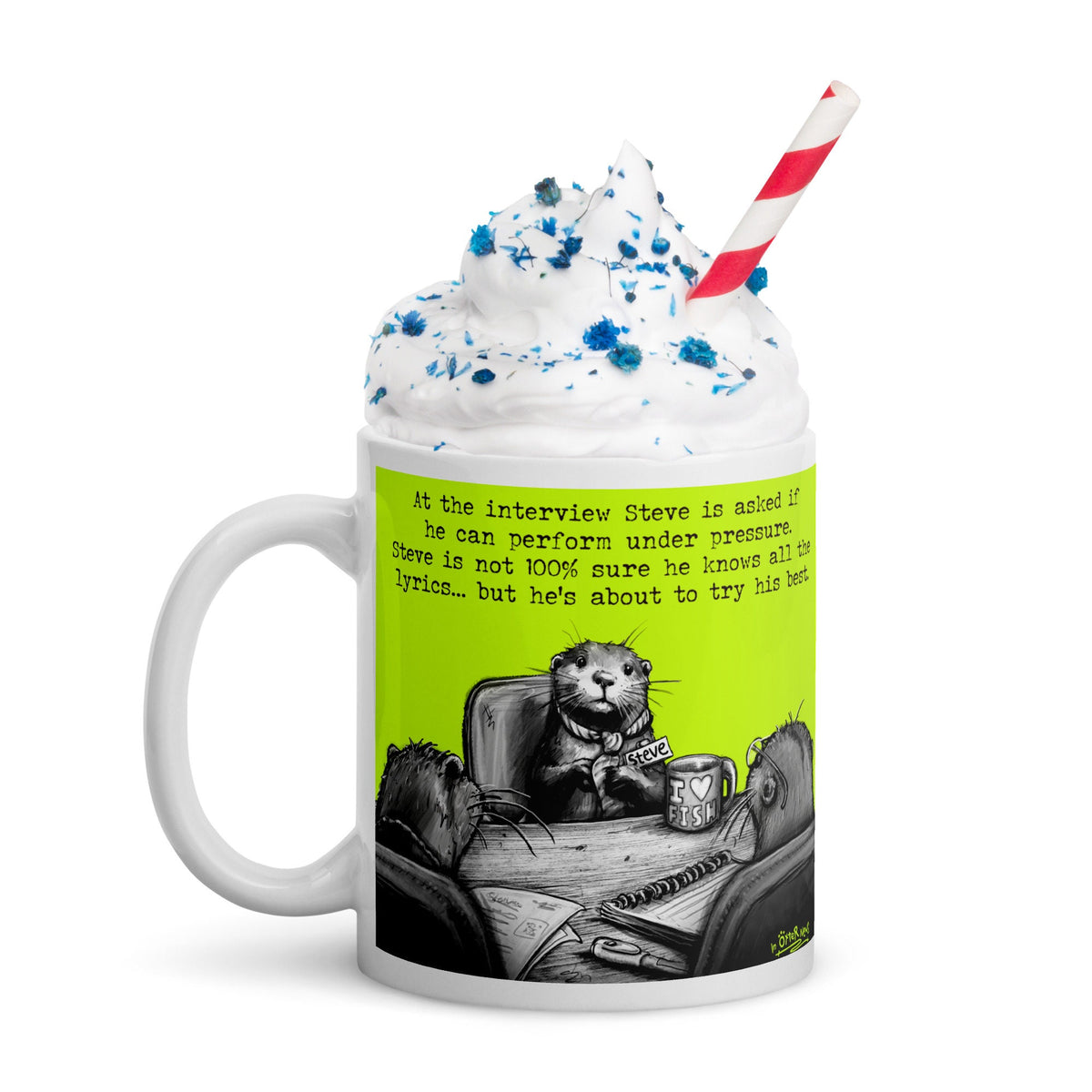 Under Pressure otter mug filled with hot chocolate and cream