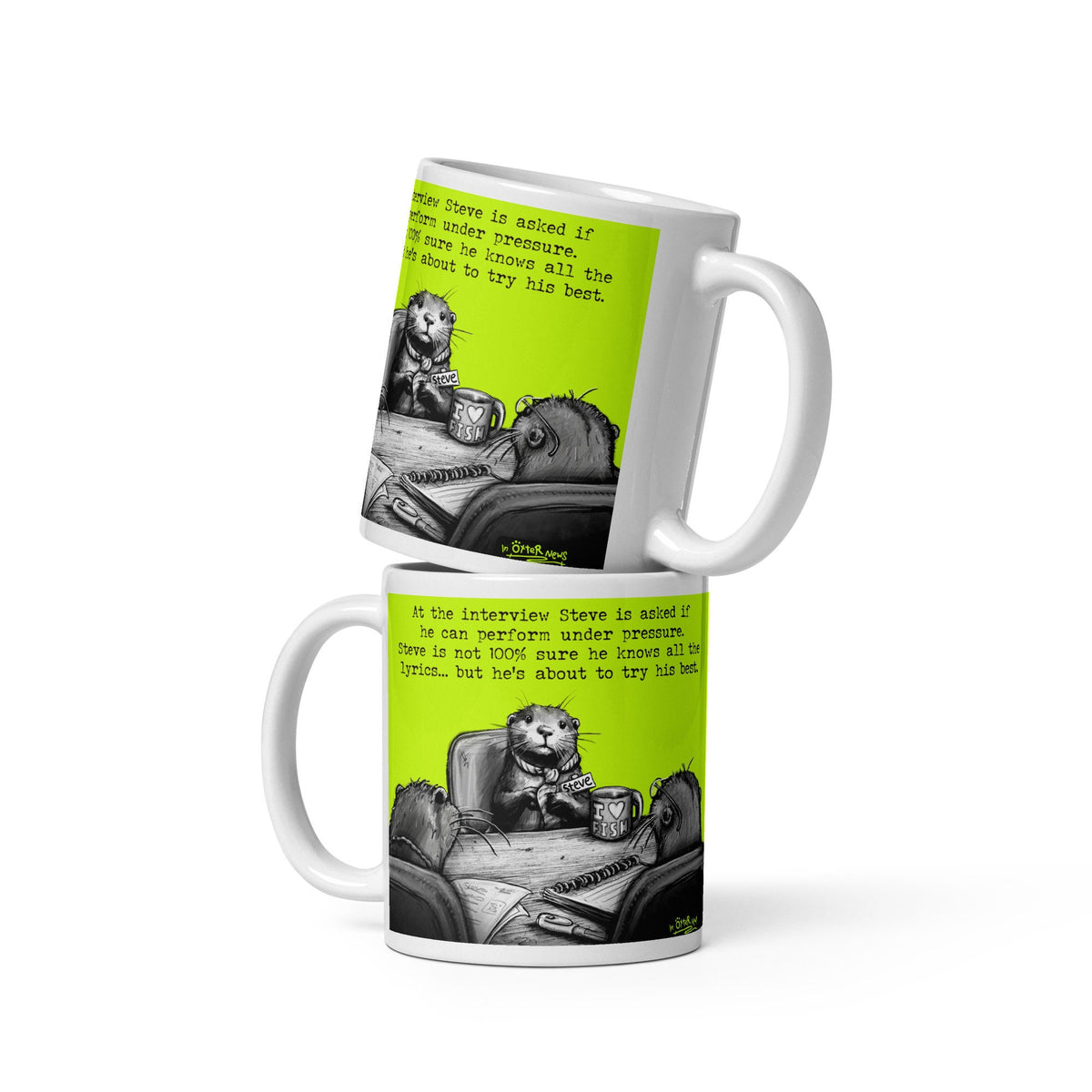 Under Pressure mug in both sizes, stacked