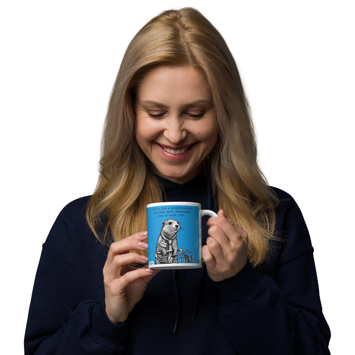 Woman enjoying a drink from The Supermarket mug