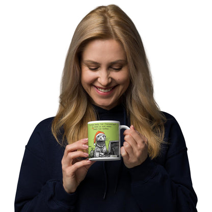 Woman enjoying a drink from the Ready For Christmas mug