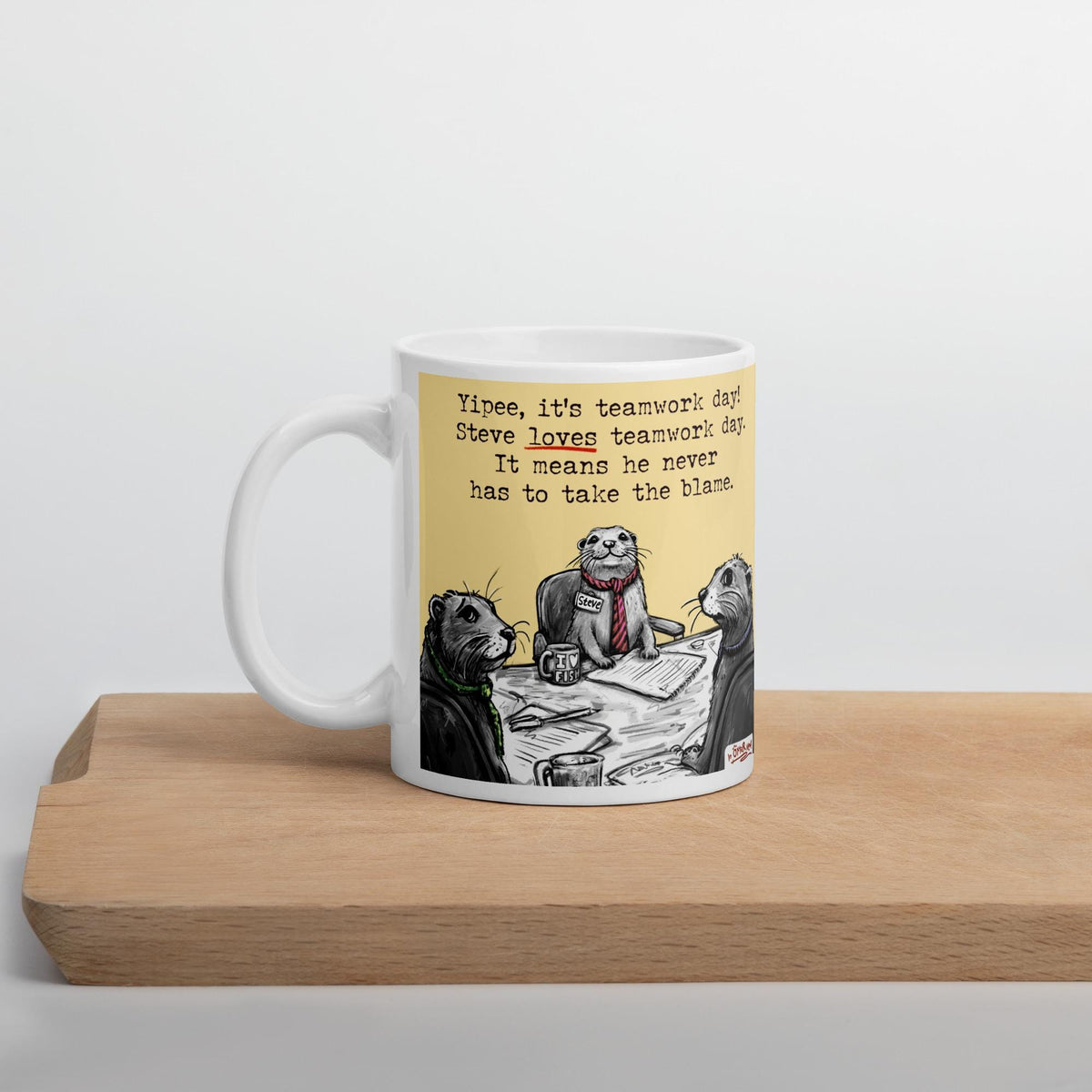 Teamwork mug on a wooden board