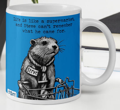 The Supermarket otter mug, 11 oz, with a plant and books: Life is like a supermarket