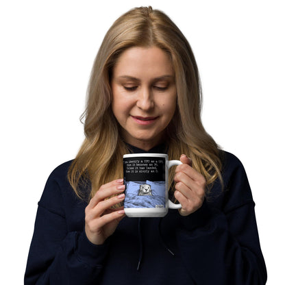 Woman smiling at her UFO otter mug