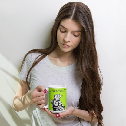 Woman holding the Shenanigans otter mug