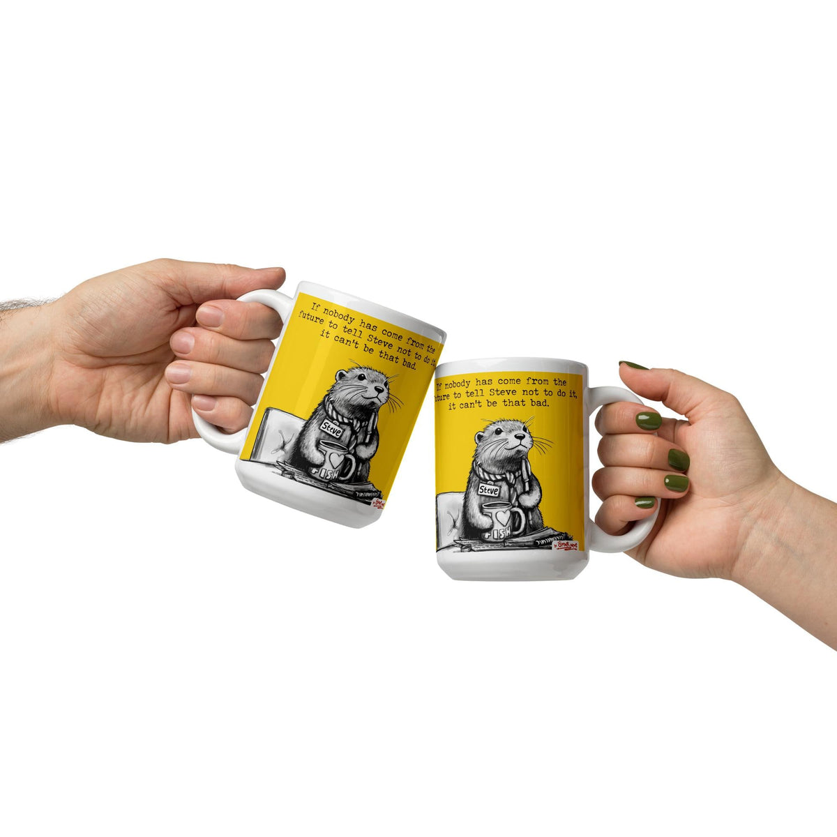 Two Future mugs being passed between hands