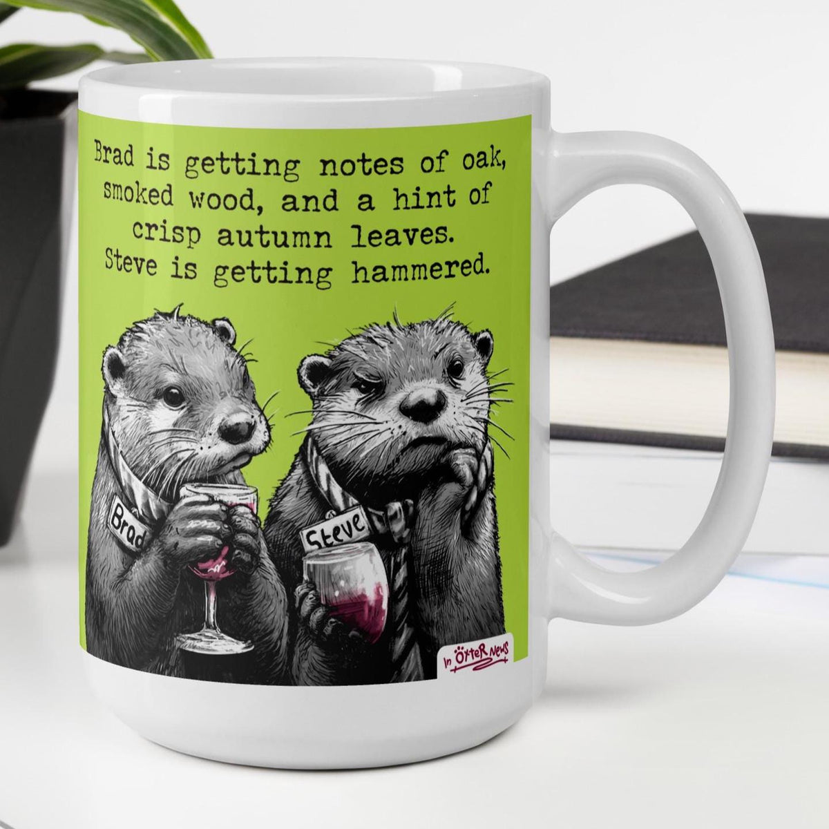 Hammered otter mug, 15 oz, on a desk