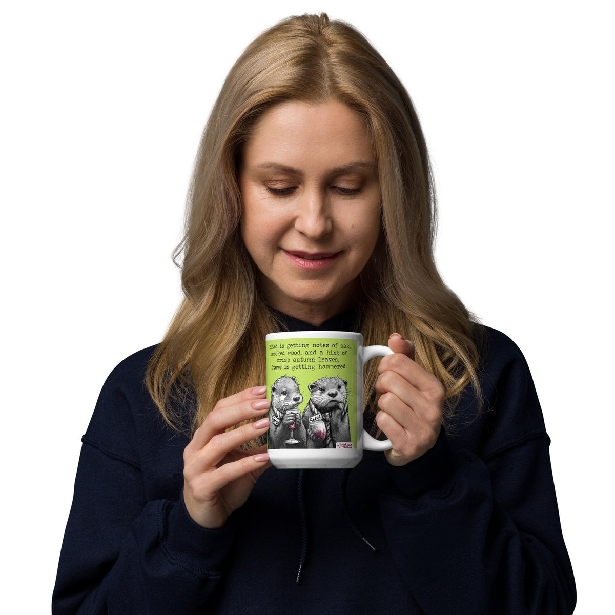 Woman holding the Hammered otter mug