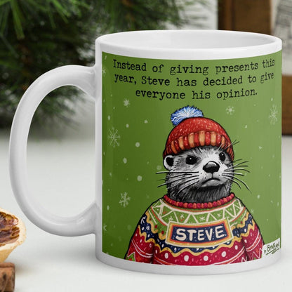 Close up of the Christmas Opinions mug: Instead of giving presents this year, Steve has decided to give everyone his opinion