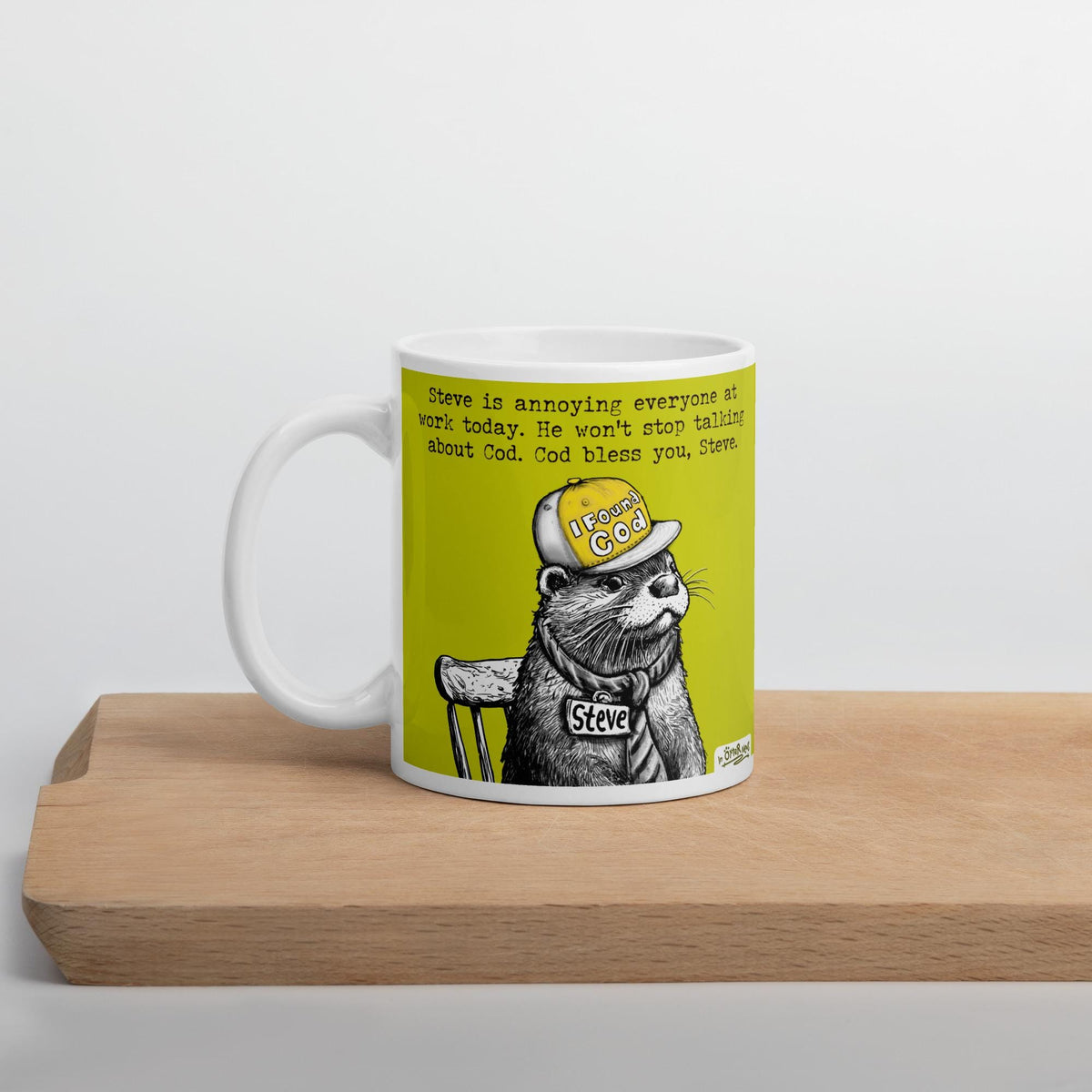 Finding Cod mug on a wooden board