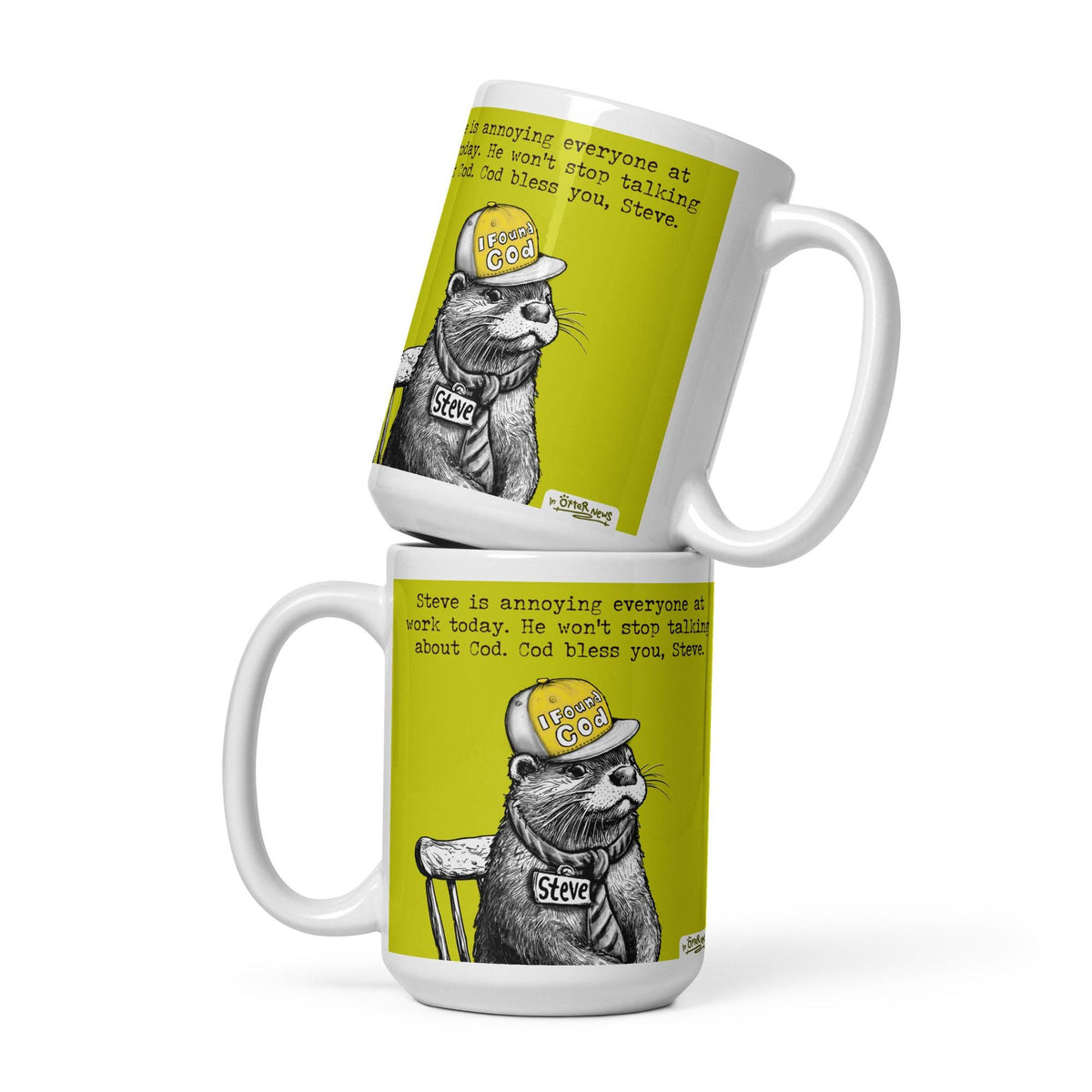 Finding Cod mugs stacked, from the back