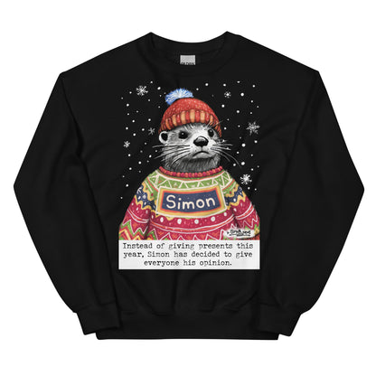 Custom Christmas Opinions jumper in Black, made with the name Simon