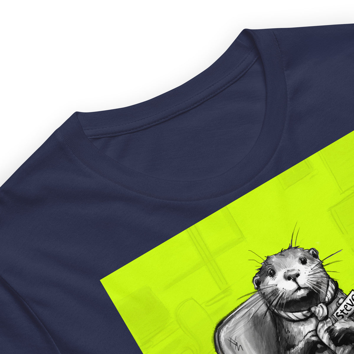 Close up of the Under Pressure Steve otter t-shirt in Navy