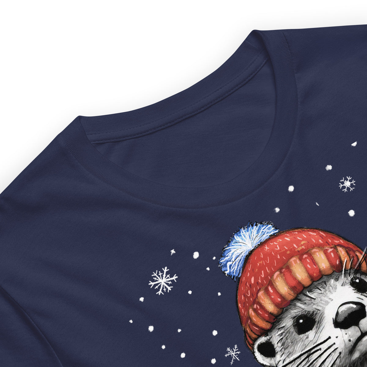 Close up of the Christmas Opinions Steve otter t-shirt in Navy