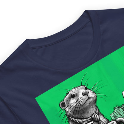 Close up of the Artificial Intelligence Steve otter t-shirt in Navy