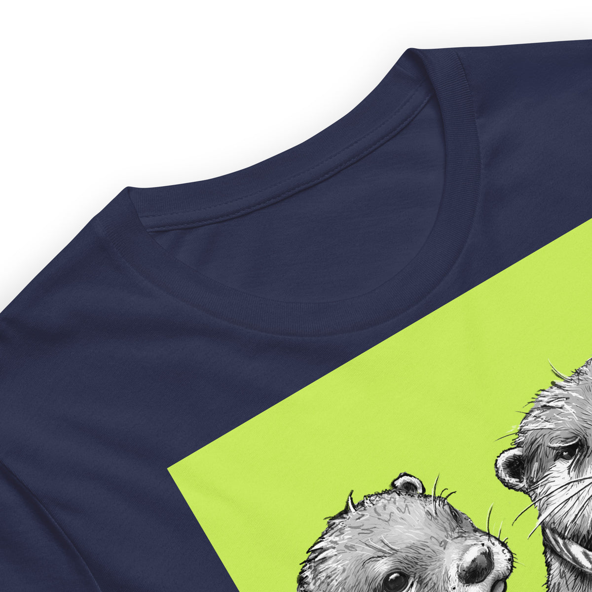 Close up of the Hammered Steve otter t-shirt in Navy