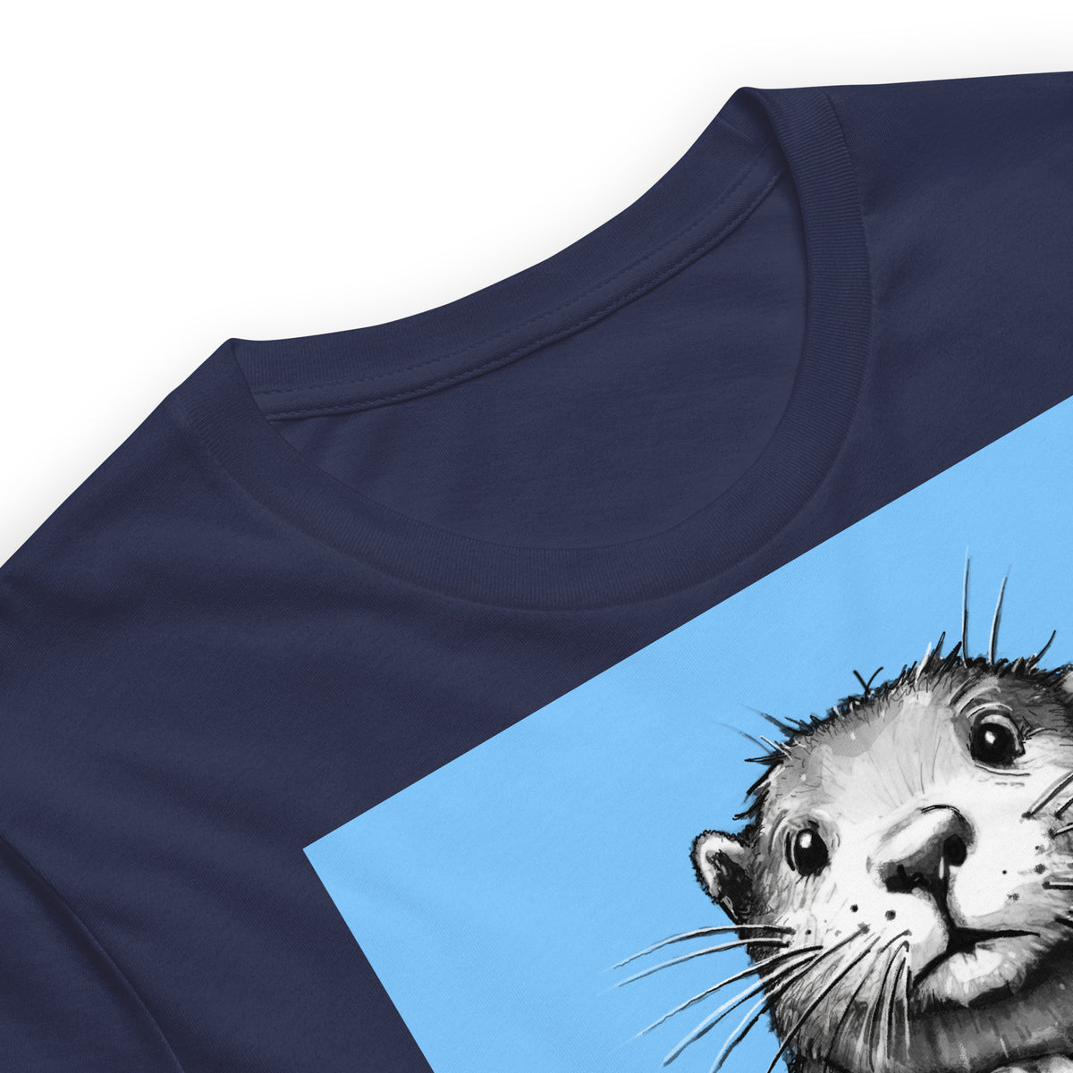 Close up of the Bad Decisions Steve otter t-shirt in Navy