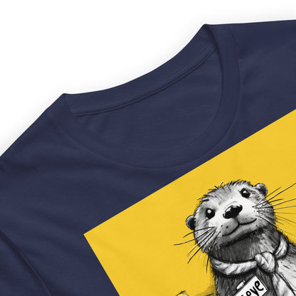 Close up of the Doing Nothing Steve otter t-shirt in Navy