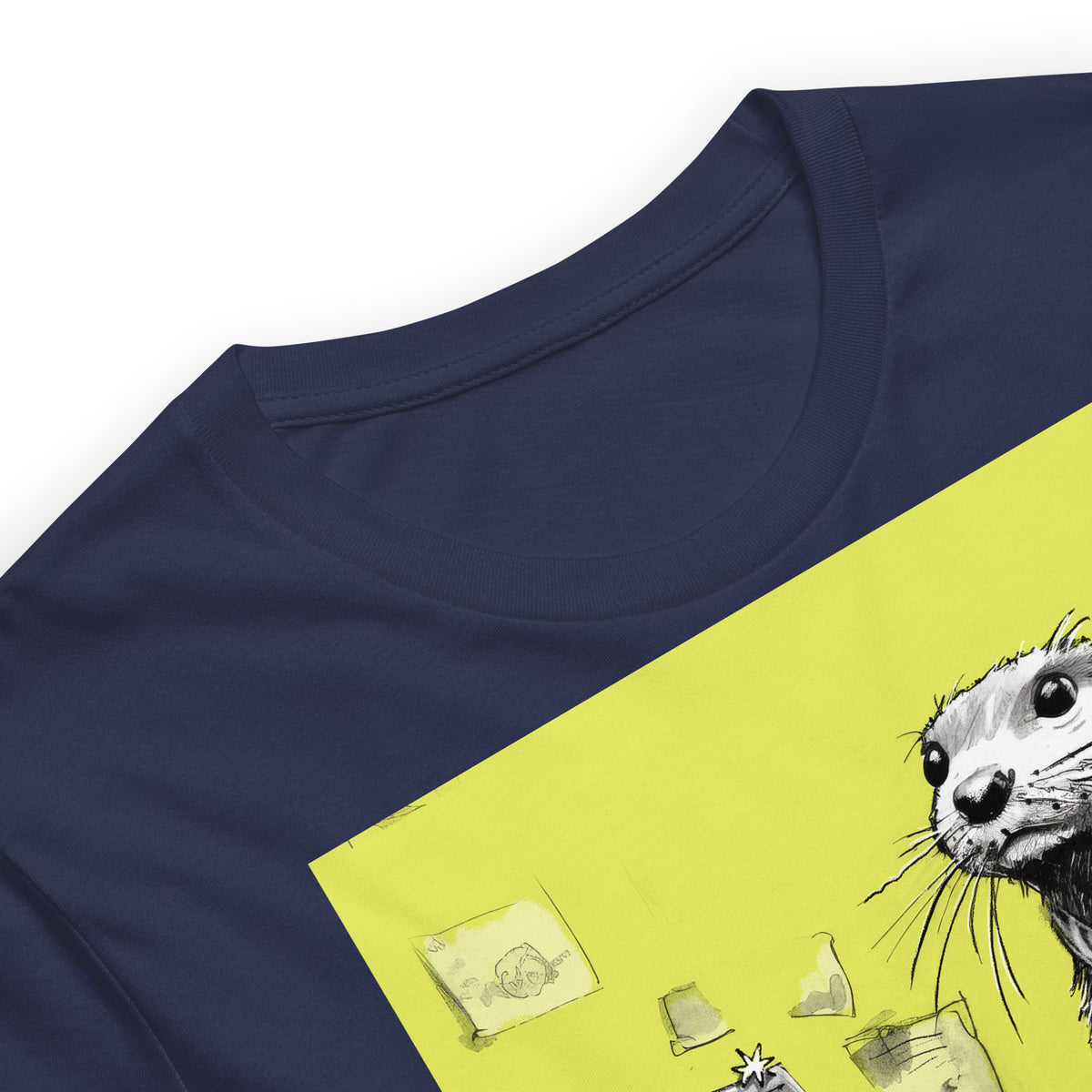 Close up of The Fu*k-Up Fairy Steve otter t-shirt in Navy