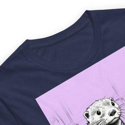 Close up of the Give-a-sh*t-ometer Steve otter t-shirt in Navy