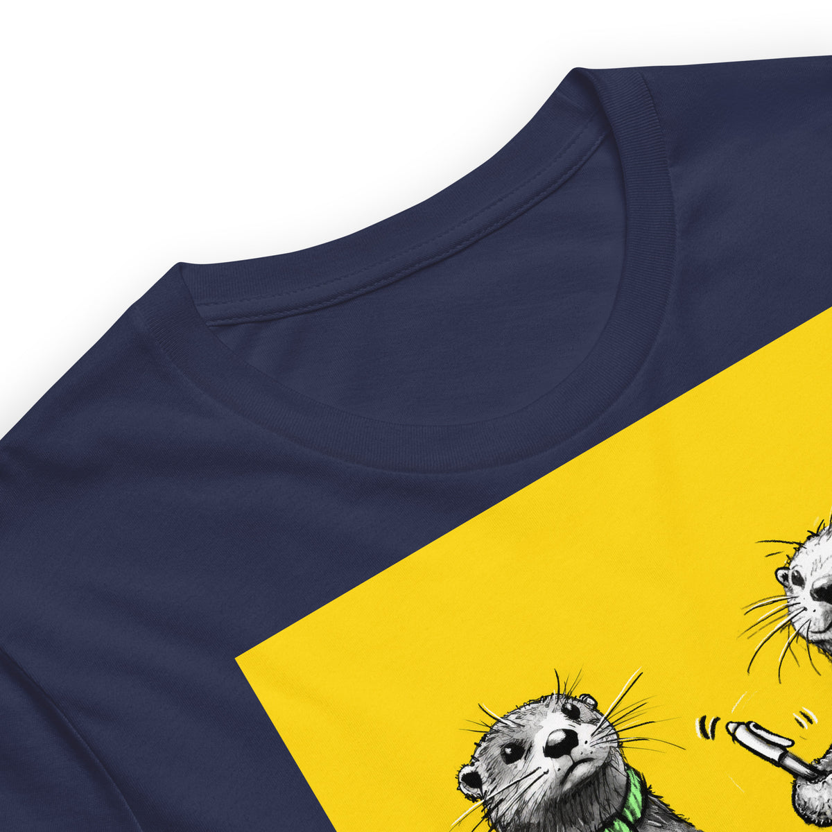 Close up of the Steve Explains otter t-shirt in Navy