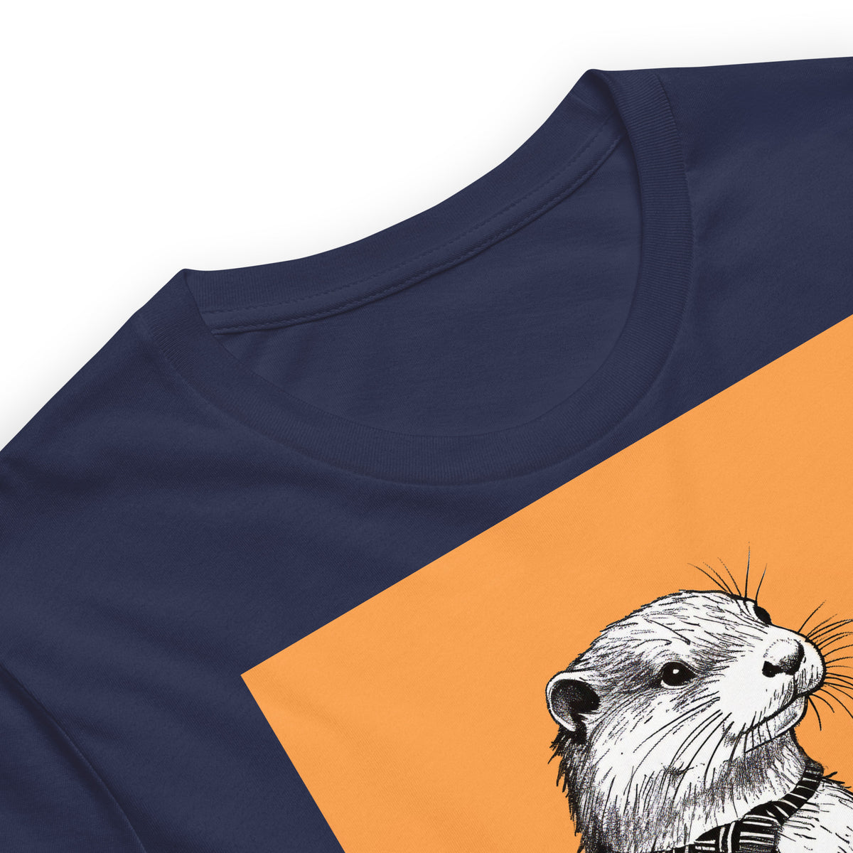 Close up of the Confusion Clock Steve otter t-shirt in Navy