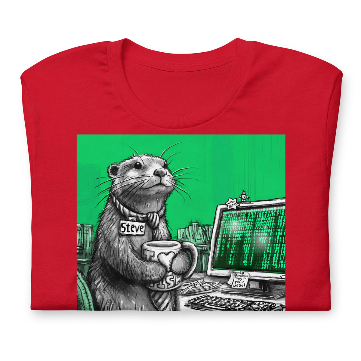 Artificial Intelligence Steve otter t-shirt folded, in Red