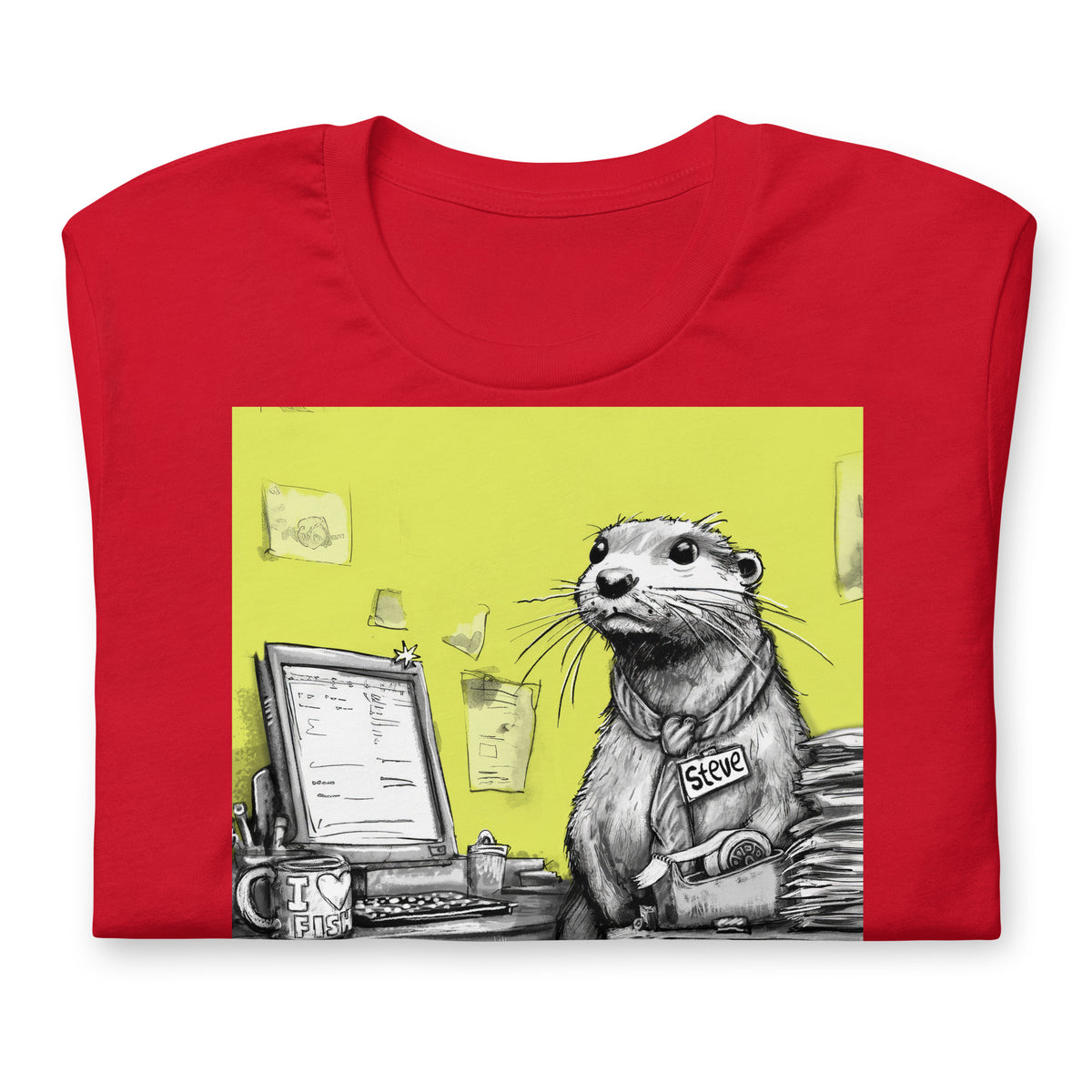 The Fu*k-Up Fairy Steve otter t-shirt folded, in Red
