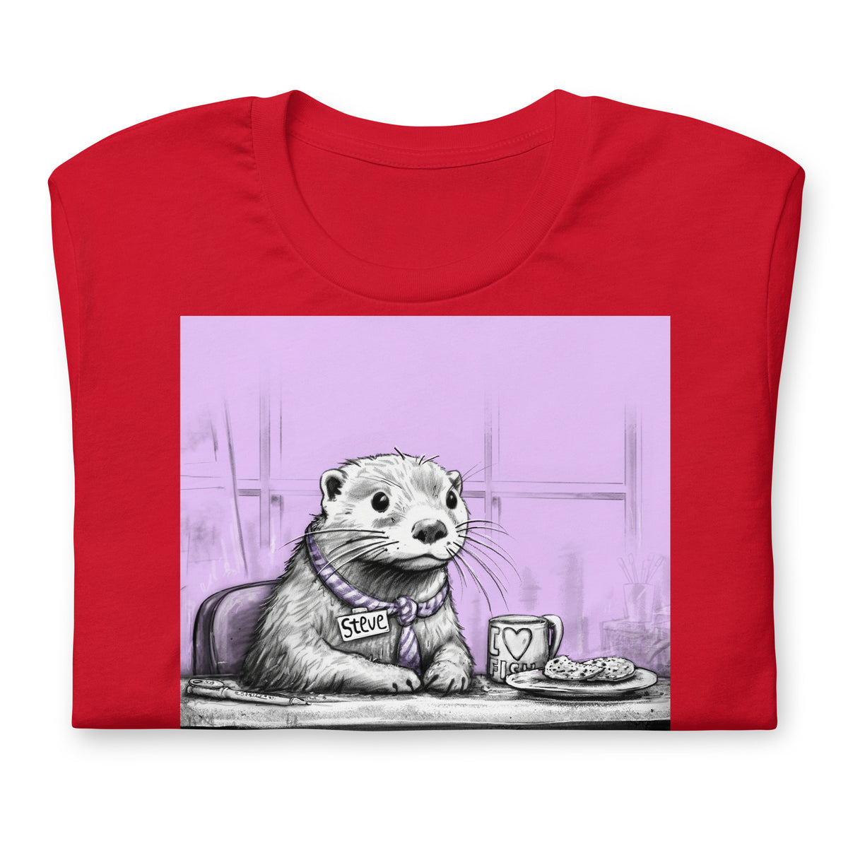 Give-a-sh*t-ometer Steve otter t-shirt folded, in Red
