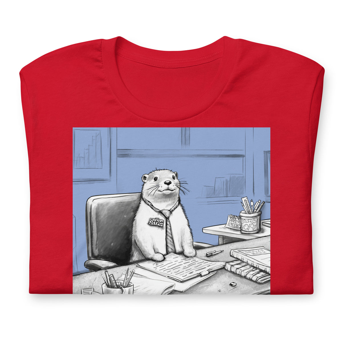 Quiet, Steve Is Working otter t-shirt folded, in Red