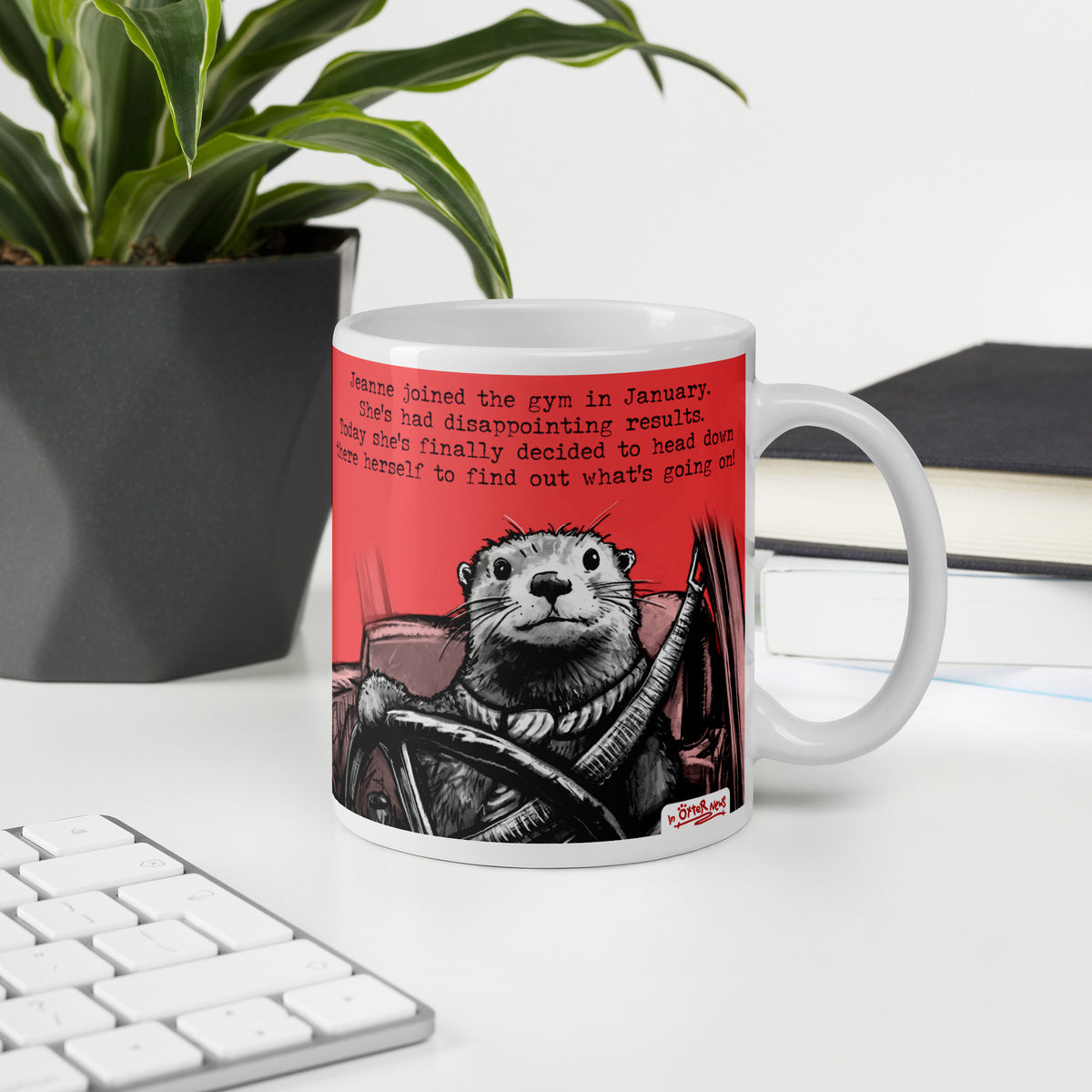 Custom name otter mug, The Gym, made with the name Jeanne in place of Steve