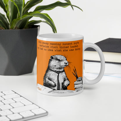 Custom name otter mug, Confusion Clock, made with the name Amy in place of Steve