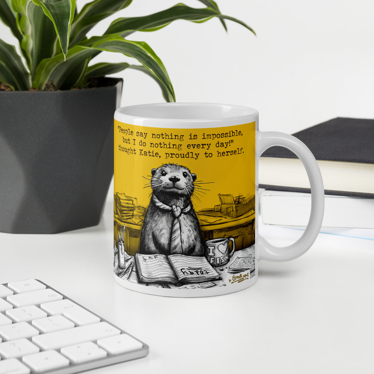 Custom name otter mug, Doing Nothing, made with the name Katie in place of Steve